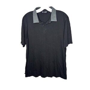 Travis Matthews Polo Golf Shirt Mens Large Black With Gray Collar Soft Casual Q